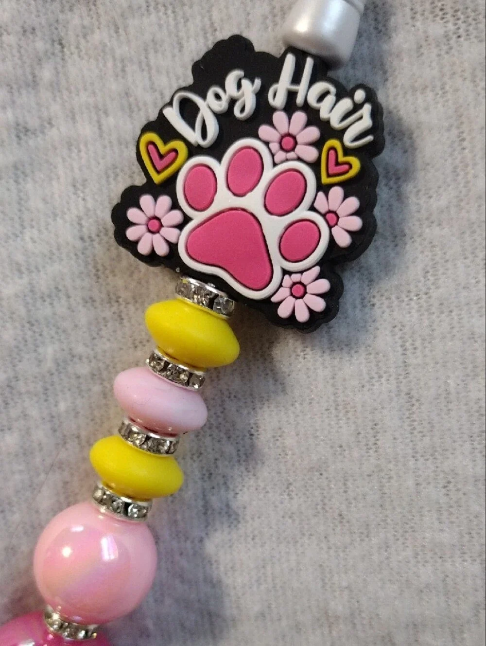 Dog Hair Pink and Yellow Beaded Ballpoint Pen - Home Office